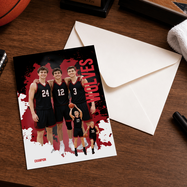 Personalized Splatter Paint 1-3 Photos Greeting Card with Name and Number Party Competition Day Team Gift for Athletes Sports Lovers