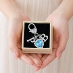Personalized Something Blue Heart Crystal Bouquet Charm with Initial Wedding Anniversary Gift for Couples Newlyweds