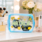 Personalised Lemon Bow Clear Makeup Bag with Name Travel Essential Beach Party Birthday Gift for Women Girls
