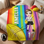 Personalized Multicolor Cartoon AFL Character Soft Throw Blanket with Name and Number Home Decor Team Birthday Gift for AFL Lovers