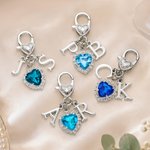 Personalized Something Blue Heart Crystal Bouquet Charm with Initial Wedding Anniversary Gift for Couples Newlyweds