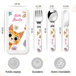Set de cubiertos infantiles personalizados con nombre y estuche 3 piezas diseño de animales regalo de cumpleaños y vuelta al cole para niños y niñas