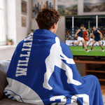 Personalised Australian Rules American Football Theme Silhouette Soft Throw Blanket with Name and Number Home Decor Birthday Gift for AFL Enthusiast