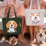 Bolso tote de pana personalizado con foto de mascota en acuarela animada y nombre uso diario regalo de cumpleaños para amantes de las mascotas