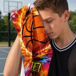 Personalized Fire Ball-Themed Quick Dry Waffle Sport Towel with Name and Carabiner Gym Training Game Day Gift for Sports Lovers