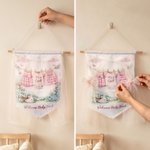Personalised Something Blue Pink Flower Field Rabbit Banner with Name Baby Shower Birthday Gift for New Parent Baby