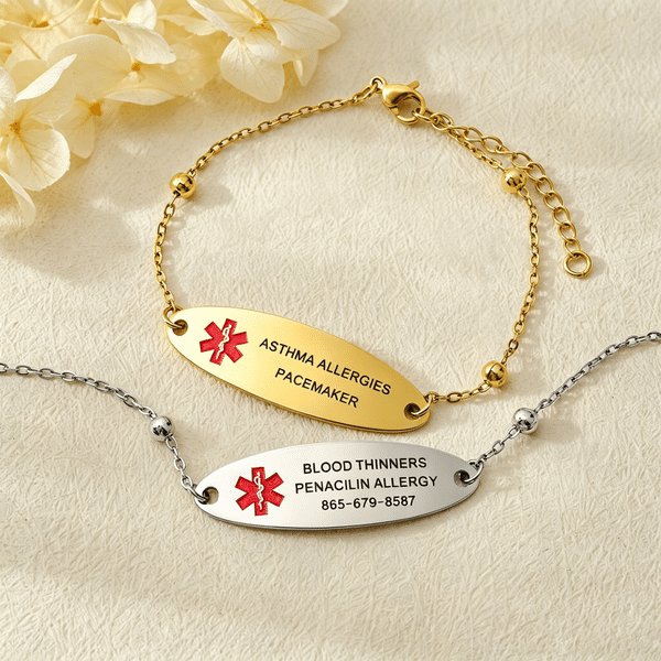 Personalized Health Medical Alert ID Bracelet with Engraved Medical Information Gift for Woman