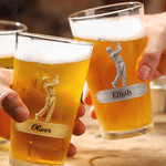 Personalized Golf Player Swing Athlete Pattern 16 oz Clear Beer Glass with Name Daily Use Birthday Gift for Dad Golf Lovers