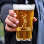Personalized Golf Player Swing Athlete Pattern 16 oz Clear Beer Glass with Name Daily Use Birthday Gift for Dad Golf Lovers