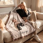 Personalized Y2K Fashion Girl Cartoon Pattern Soft Tassel Throw Blanket with Name Home Daily Use Birthday Gift for Girls