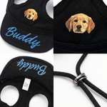 Personalised Dog Photo Adjustable Dog Sun Hat with Embroidered Name and Ear Hole Pet Daily Wear Birthday Gift for Pet Owners