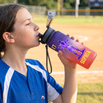 Personalized Multicolour Baseball Silhouette Water Bottle with Name and Number Daily Drinking Travel Birthday Gift for Teenagers Sports Lovers