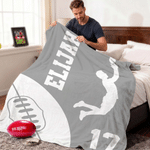 Personalised Australian Rules American Football Theme Silhouette Soft Throw Blanket with Name and Number Home Decor Birthday Gift for AFL Enthusiast