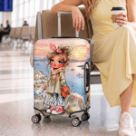 Personalized Cartoon Girl Luggage Cover with Name Fits 18-32 Inches Suitcase Travel Use Vacation Birthday Gift for Woman Travel Lover
