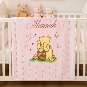 Personalized Honey Classic Winnie the Pooh Soft Throw Blanket with Name Home Decor Birthday Gift for Newborns Kids