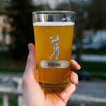 Personalized Golf Player Swing Athlete Pattern 16 oz Clear Beer Glass with Name Daily Use Birthday Gift for Dad Golf Lovers