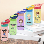 Personalized Cartoon Soccer Character 12 oz Insulated Water Bottle with Name and Initial Back to School Birthday Gift for Kid Soccer Player