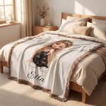 Personalized Y2K Fashion Girl Cartoon Pattern Soft Tassel Throw Blanket with Name Home Daily Use Birthday Gift for Girls
