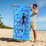 Gepersonaliseerd sneldrogend strandlaken met wielrennersilhouet en naam ideaal voor stranddagen of als verjaardagscadeau voor fietsliefhebbers