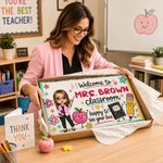 Personalized Cartoon Character Apple Notebook Pencil Pattern Non-Slip Doormat with Text Back to School Teacher's Day Gift for Teachers