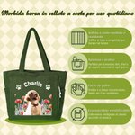 Borsa in velluto a coste personalizzata con nome, foto animale e fiore di nascita, multiscomparto - Regalo di compleanno per donne e amanti di animali