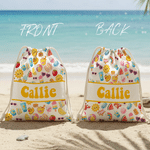 Personalised Cute Ice Cream Sun Crab Cloud Pattern Drawstring Bag with Name Beach Party Daily Use Birthday Gift for Kids Friends Family
