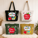 Personalised Apple Pencil Flower Large Capacity Tote Bag with Name Back to School Teachers Day Gift for Teacher Friend