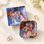 Personalized Stained Glass Style Family Portrait Ceramic Trinket Jewelry Dish Daily Use Birthday Gift for Girls Women