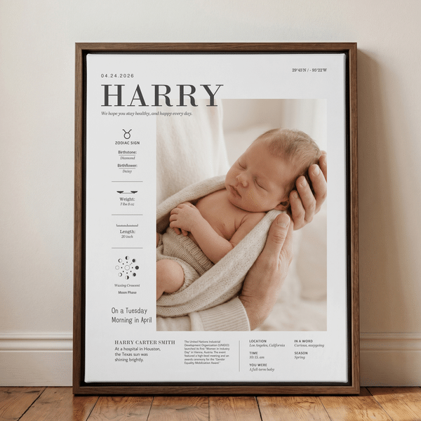 Personalized Modern Baby Photo Birth Information Canvas Prints with Name Nursery Decor Ship from USA Baby Shower Birthday Gift for Newborn New Parent
