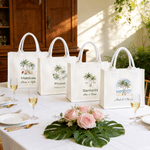 Personalized Palm Tree Large Capacity White Canvas Tote Bag with Text and Year Valentine's Day Wedding Gift for Bridesmaids Brides