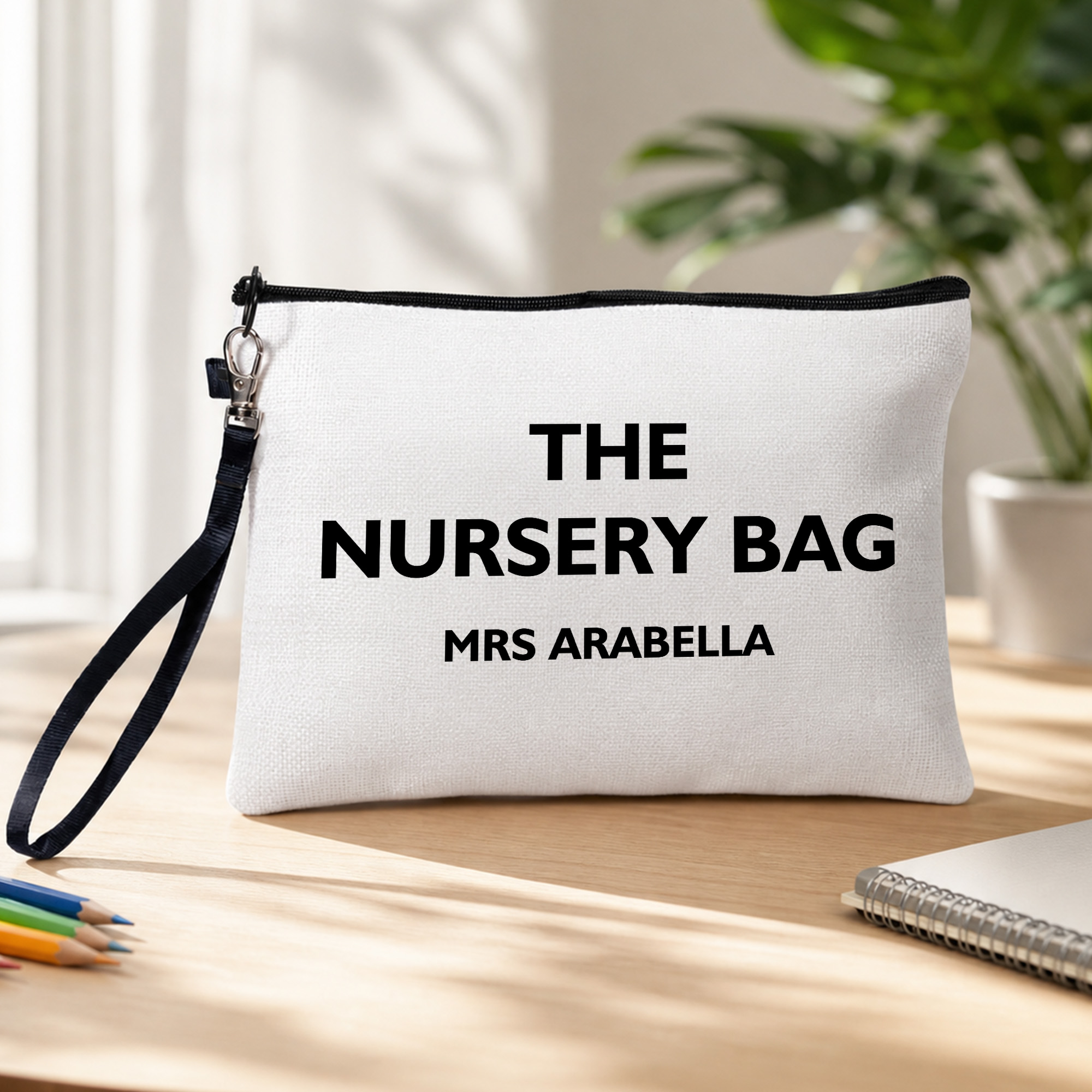 Personalisierte, minimalistische Make-up-Tasche aus Leinen für Lehrer mit Namen – Geburtstags- und Schulanfangsgeschenk für Lehrer oder Freunde