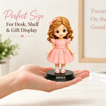 Figurine photo 3D personnalisée de style « chibi » avec socle en bois et inscription – Décoration de bureau, cadeau d'anniversaire ou de fête pour les amis et la famille