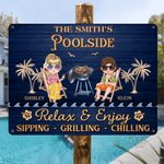 Personalised Cartoon Character Clip Art Horizontal Metal Sign with Text and Name Swimming Pool Decor Birthday Gift for Couples