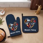 Set di guanti e portapentole personalizzati con testo e passante per appendere gli strumenti da forno Love Heart, resistenti al calore, per gli amanti della cucina