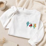 Personalized Multicolour Embroidered Birth Flower 100% Cotton T-shirt Sweatshirt Hoodie Daily Wear Birthday Gift for Mom Grandma