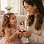 Figurine photo 3D personnalisée de style « chibi » avec socle en bois et inscription – Décoration de bureau, cadeau d'anniversaire ou de fête pour les amis et la famille