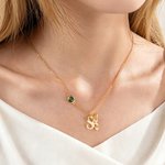 Personalized Exquisite Birthstone Necklace with Butterfly Initial Dainty Jewellery Daily Wear Birthday Gift for Women Butterfly Lovers