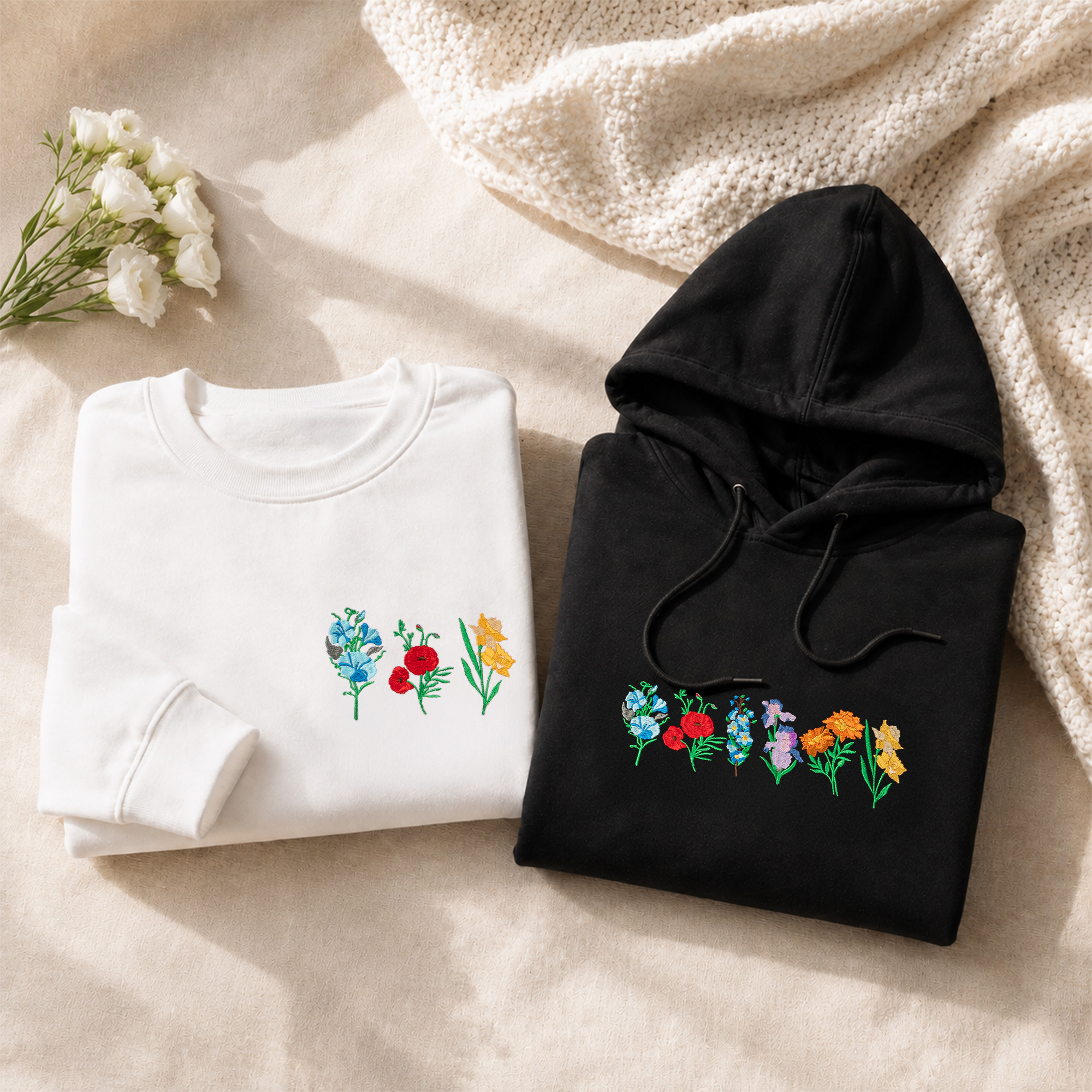 Personalisierte Multicolor gestickte Geburt Blume 100% Baumwolle T-shirt Sweatshirt Hoodie täglich tragen Geburtstagsgeschenk für Mama Oma