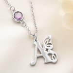 Personalized Exquisite Birthstone Necklace with Butterfly Initial Dainty Jewellery Daily Wear Birthday Gift for Women Butterfly Lovers