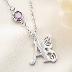 Personalized Exquisite Birthstone Necklace with Butterfly Initial Dainty Jewelry Daily Wear Birthday Gift for Women Butterfly Lovers