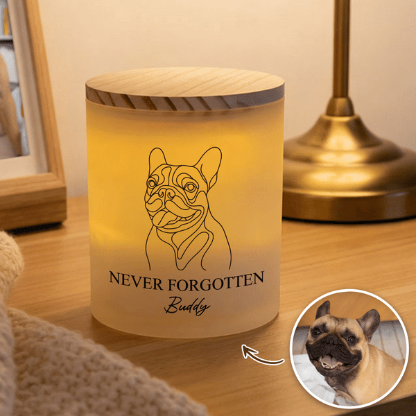 Personalised Line Drawing Pet Photo Frosted Glass LED Candle Jar with Name and Text Sympathy Memorial Gift for Pet Owners Friends