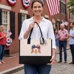 Personalized 250th Anniversary Bow Bell Star Ribbon Tote Bag with Name American Independence Day Birthday Gift for Family Woman Man