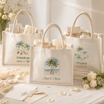 Personalized Palm Tree Large Capacity White Canvas Tote Bag with Text and Year Valentine's Day Wedding Gift for Bridesmaids Brides