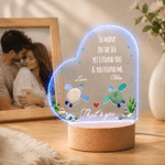 Veilleuse LED romantique personnalisée en forme de cœur avec tortue de mer, prénom et socle en bois – Décoration d'intérieur – Cadeau pour la Saint-Valentin ou un anniversaire de couple