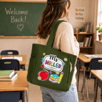 Personalised Apple Pencil Flower Large Capacity Tote Bag with Name Back to School Teachers Day Gift for Teacher Friend