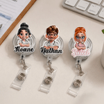 Personalized Cartoon Medical Character Acrylic Badge Reel with Name Nurses' Day Appreciation Birthday Gift for Doctor Nurse