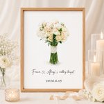 Personalized Watercolor Wedding Bouquet Photo Canvas Prints with Text and Date Wall Decor Ship from USA Wedding Anniversary Gift for Newlywed