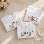 Personalized Romantic Embroidered Photo Soft T-shirt Sweatshirt Hoodie with Initials Birthday Wedding Anniversary Gift for Couple