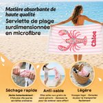 Serviette de plage à pompons personnalisée avec nom et motif - Style floral et marin folk - Cadeau de vacances pour enfants et femmes