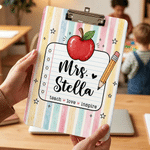 Spersonalizowana, wielokolorowa tablica z motywem jabłek, z płaskim klipsem i napisem – prezent z okazji powrotu do szkoły i Dnia Nauczyciela dla nauczycieli i pedagogów